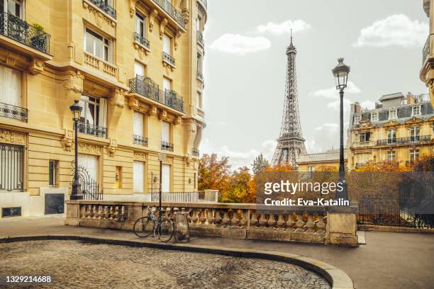autumn in paris - tour eiffel stockfoto's en -beelden