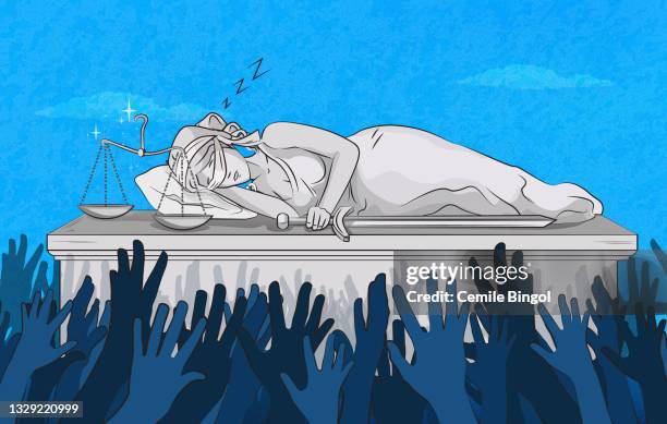 sleeping justice - human rights abuse stock illustrations