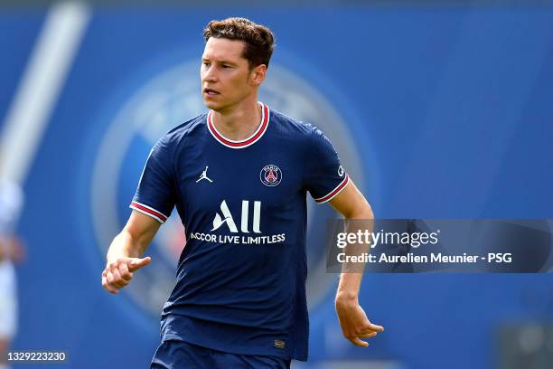 Julian Draxler of Paris Saint-Germain looks on during the friendly match between Paris Saint-Germain and FC Chambly at Ooredoo Center on July 17,...