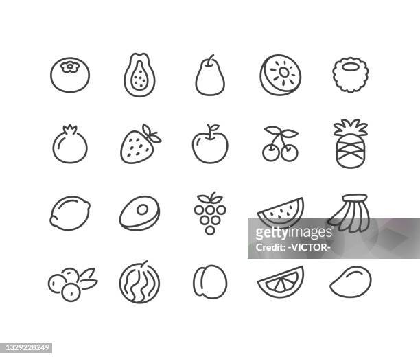 illustrazioni stock, clip art, cartoni animati e icone di tendenza di icone della frutta - serie linea classica - fragola