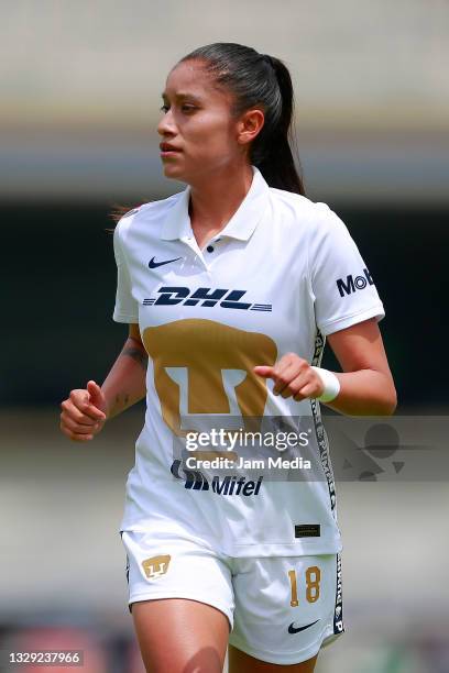 Liliana Rodriguez of Pumas looks on during a match between Pumas and Necaxa as part of Liga MX Femenil Torneo Apertura 2021 at Olimpico Universitario...