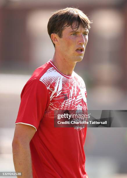 Christopher Long of Crewe Alexandra looks on during the Pre-Season friendly match between Crewe Alexandra and Wolverhampton Wanderers at Gresty Road...