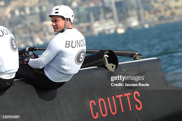 Darren Bundock sails during training session on November 14, 2011 in San Diego, California.