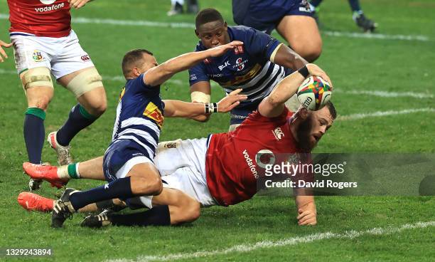 Luke Cowan-Dickie of the British & Irish Lions dives over to score their second try during the match between the DHL Stormers and the British & Irish...