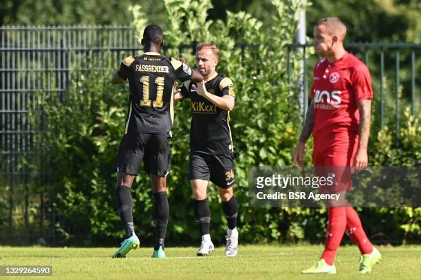 Tobias Dombrowa of sv Meppen celebrating his goal during the Pre-season Friendly match between Almere City FC and sv Meppen on July 17, 2021 in...