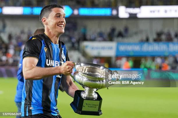 Federico Ricca of Club Brugge with the trophy for winning the Belgian Super Cup during the Pro League Supercup match between Club Brugge and KRC Genk...