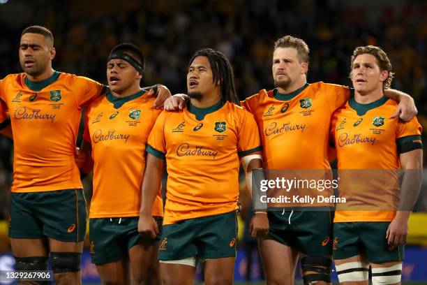 Lukhan Salakaia-Loto of the Wallabies, Allan Alaalatoa of the Wallabies, Brandon Paenga-Amosa of the Wallabies, James Slipper of the Wallabies and...