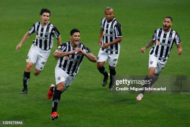 Hulk of Atletico Mineiro celebrates with teammates after scoring his team's first goal during a match between Corinthians and Atletico Mineiro as...