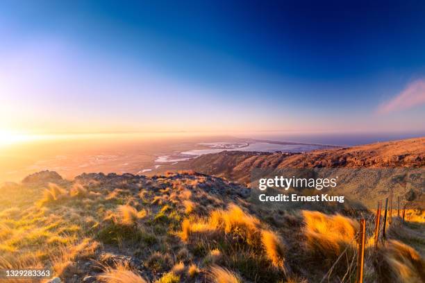 ōtautahi christchurch, sunset, clear day - christchurch new zealand stock pictures, royalty-free photos & images