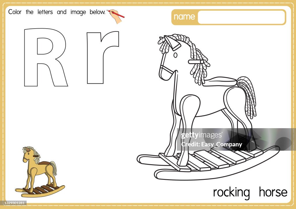 Rocking R Outline Image Vector Illustration Of Kids Alphabet Coloring Book Page With Outlined ...