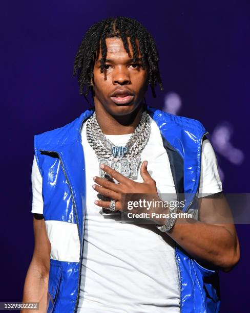 Lil Baby performs onstage during Hot 107.9 Birthday Bash 25 at Center Parc Credit Union Stadium at Georgia State University on July 17, 2021 in...