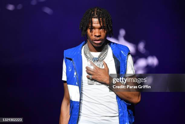 Lil Baby performs onstage during Hot 107.9 Birthday Bash 25 at Center Parc Credit Union Stadium at Georgia State University on July 17, 2021 in...