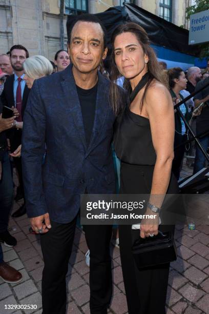Jon Secada and Maritere Vilar pose for a portrait during the Rally For Democracy In Cuba: A Call To Action at Miami Dade College's Freedom Tower on...