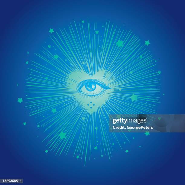 all seeing eye with heart and stars - exploding watch stock illustrations