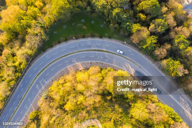 aerial view of a provincial road passing through a forest, istanbul turkey - road top view stock pictures, royalty-free photos & images