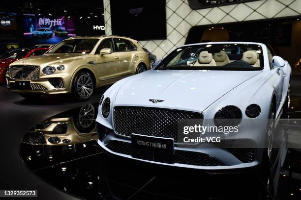 Bentley Continental GT car is on display during Guangdong-Hong Kong-Macao Greater Bay Area International Auto Show 2021 at Shenzhen Convention and...