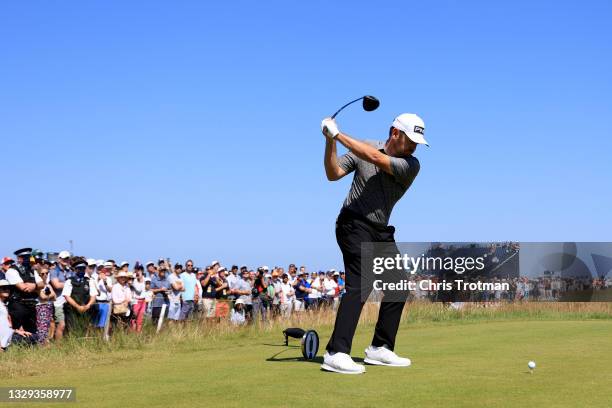 Louis Oosthuizen of South Africa plays his shot from the second tee during Day Four of The 149th Open at Royal St George’s Golf Club on July 18, 2021...