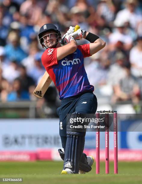 England batsman Liam Livingstone hits a six OVER the Rugby stand during the Second Vitality Blast IT20 between England and Pakistan at Emerald...