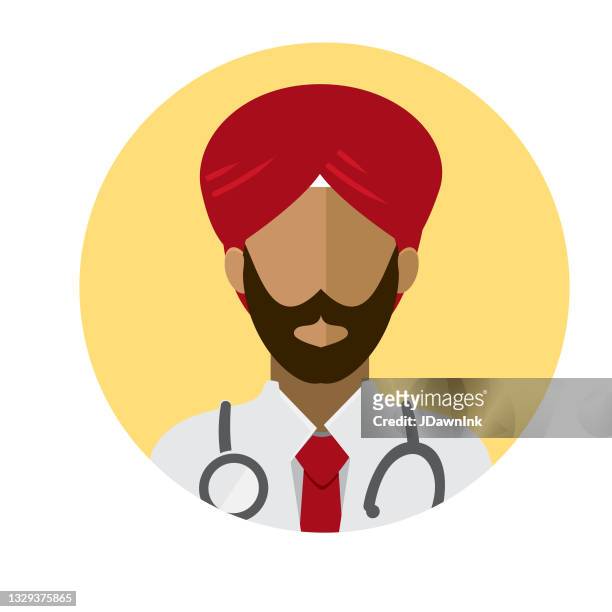 ilustrações de stock, clip art, desenhos animados e ícones de flat design sikh male medical professionals themed icon - turbante indiano