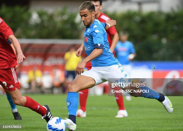 Adam Ounas of Napoli during a pre-season friendly between SSC Napoli and Bassa Anaunia on July 18, 2021 in Dimaro, Italy.