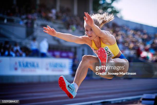 Maja Askag of Sweden competes in the Women's Long Jump Final during European Athletics U20 Championships Day 4 at Kadriorg Stadium on July 18, 2021...