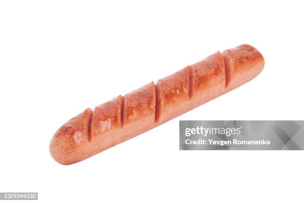 grilled sausage isolated on white background - cooked sausage stock-fotos und bilder