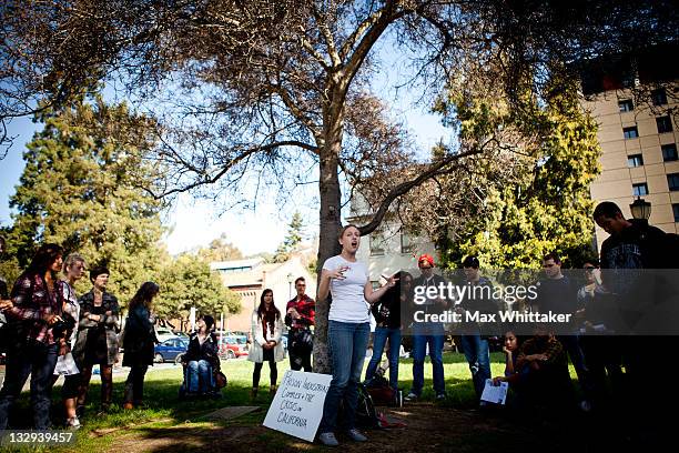 University of California, Berkeley law student Rebecca Popuch leads a "teach-out" on the "Prison Industrial Complex and the Crisis in California"...