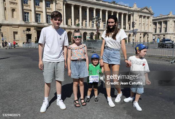 Peta Todd, wife of Mark Cavendish of Great Britain and Deceuninck - Quick Step, and her four children, from left Finnbar from a previous...
