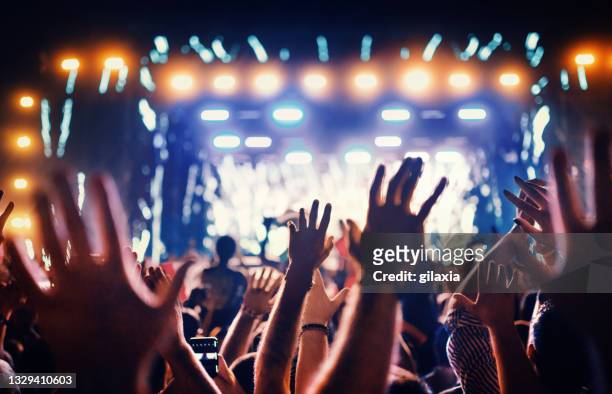 large group of people at a concert party. - rockmuziek stockfoto's en -beelden