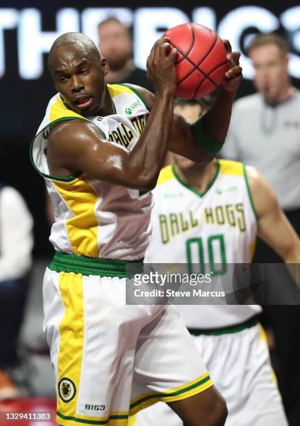 Jodie Meeks of Ball Hogs grabs a rebound against Aliens during week two of the BIG3 at the Orleans Arena on July 18, 2021 in Las Vegas, Nevada.