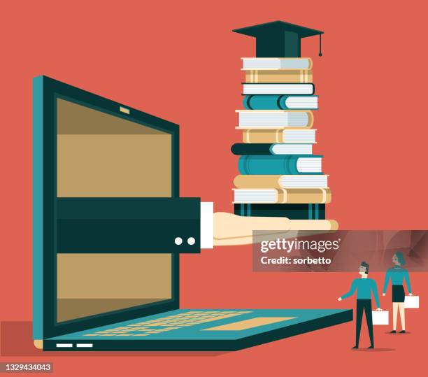 online education - using laptop - person using screen reader stock illustrations