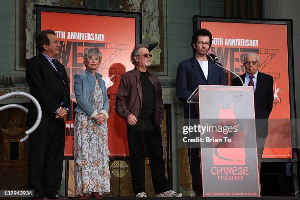 Kenny Ortega, Rita Moreno, Russ Tamblyn, George Chakiris, and Walter Mirisch attend "West Side Story: 50th anniversary" hand & footprint ceremony at...