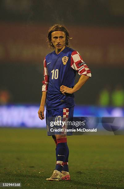 Luka Modric of Croatia in action during the EURO 2012 qualifier, play off second leg match between Croatia and Turkey at the Zagreb Stadium on...