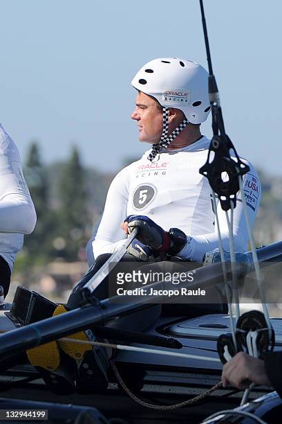 Darren Bundock of Team Oracle Coutts sails during a traingn session on November 15, 2011 in San Diego, California.