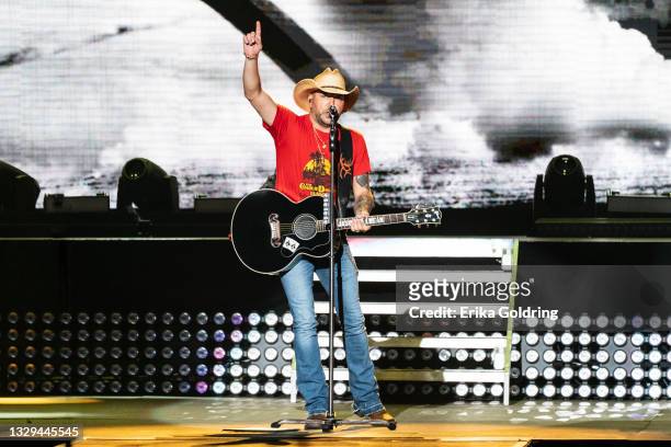 Jason Aldean performs during Faster Horses Festival at Michigan International Speedway on July 18, 2021 in Brooklyn, Michigan.