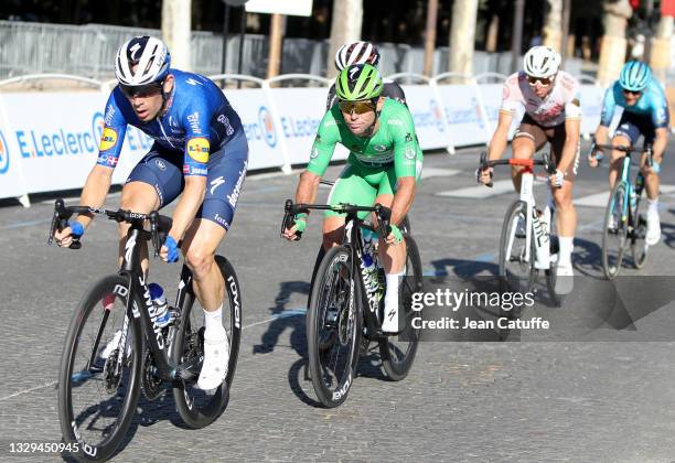 Mark Cavendish of Great Britain and Deceuninck - Quick Step following teammate Michael Morkov of Denmark and Deceuninck - Quick Step during the final...