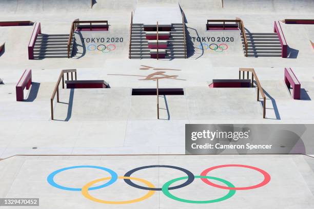 General view of Skateboarding Street venue at the Ariake Urban Sports Park ahead of the 2020 Tokyo Summer Olympic Games on July 19, 2021 in Tokyo,...