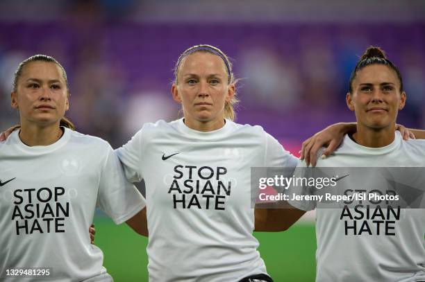 Gunnhildur Jónsdóttir of the Orlando Pride representing Stop Asian Hate before a game between Racing Louisville FC and Orlando Pride at Exploria...