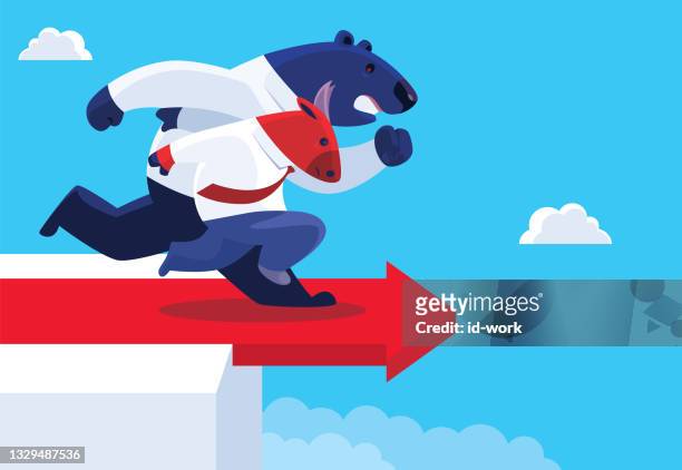 business bulle und bär rasen über klippe - bear attacking stock-grafiken, -clipart, -cartoons und -symbole