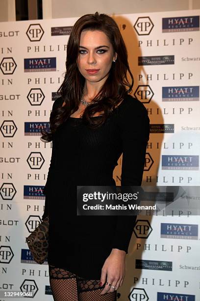 Liliana Matthaeus arrives on the red carpet at Grand Store Opening 'Philipp Plein' on November 15, 2011 in Duesseldorf, Germany.