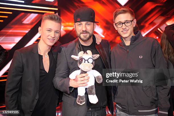 BenMan and Mirko Bogojevic during the photocall at the 'The X Factor Live' TV-Show on November 15, 2011 in Cologne, Germany.