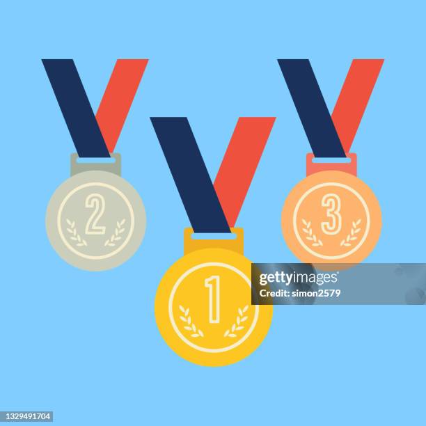 stockillustraties, clipart, cartoons en iconen met gold, silver and bronze winner medals - bronze medal
