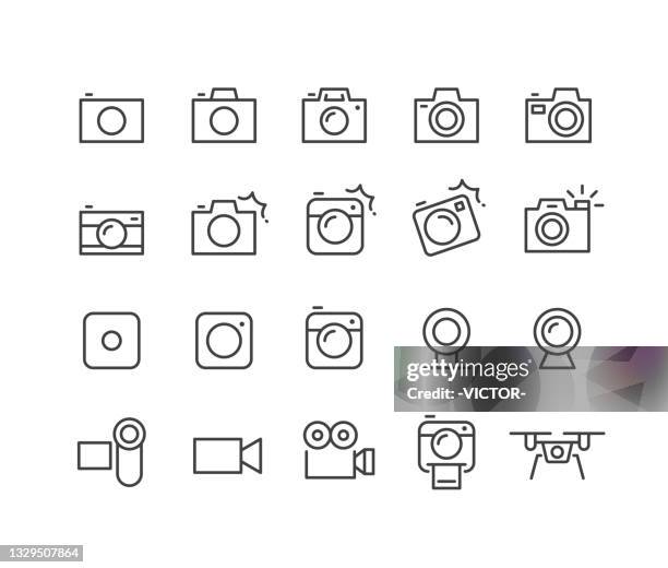 ilustrações de stock, clip art, desenhos animados e ícones de camera icons - classic line series - máquina fotográfica