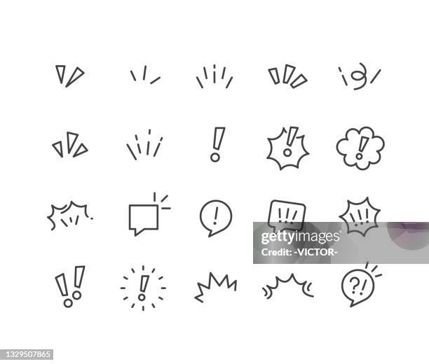 überraschungs-, aufmerksamkeits- und inspirationsikonen - classic line series - ausrufezeichen stock-grafiken, -clipart, -cartoons und -symbole