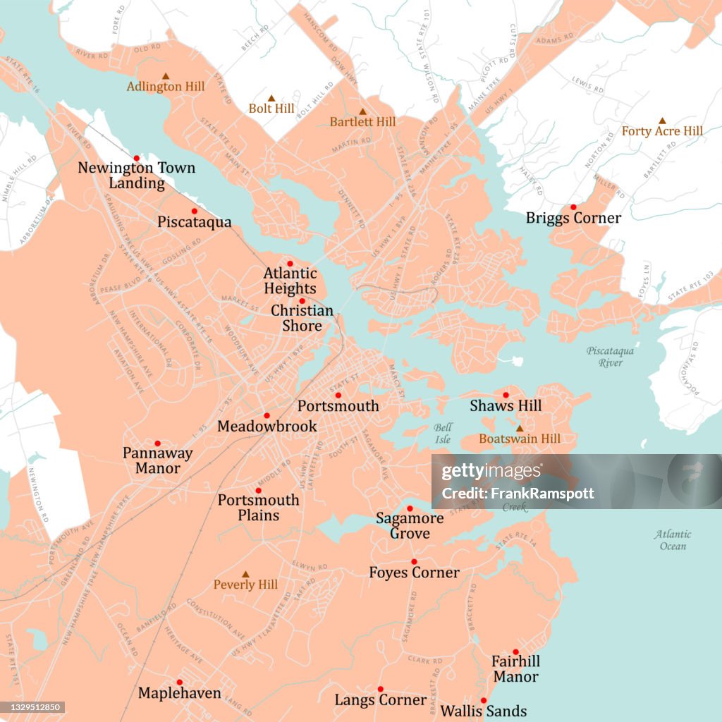 NH Rockingham Portsmouth Vector Road Map