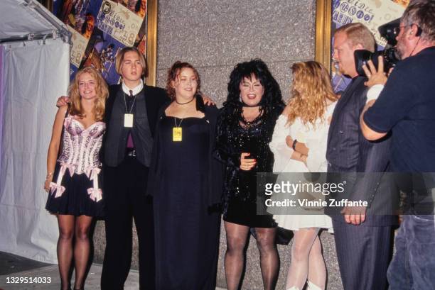 American comedian Roseanne Barr, wearing a black outfit, with her children and partner, Ben Thomas, at the 1994 MTV Video Music Awards, held at Radio...