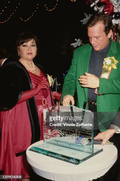 American comedian Roseanne Arnold and her husband, American actor and comedian Tom Arnold, in the KTLA Studios Green Room where they were presented...