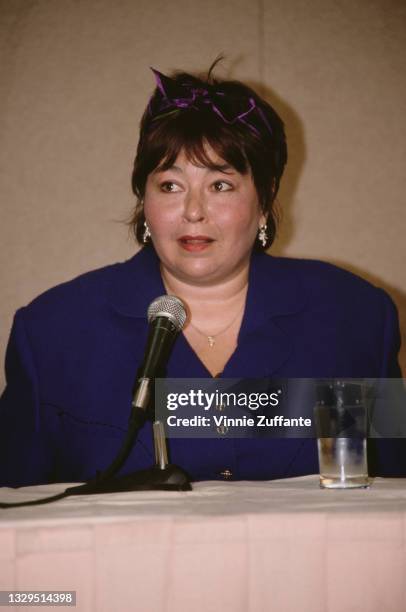 American comedian Roseanne Barr speaks at a press conference held at the Beverly Hilton Hotel in Beverly Hills, California, 26th July 1990. Barr had...