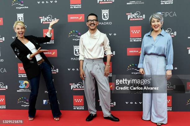 Actress Belen Rueda, Manolo Caro and Paulina Garcia attend the 8th Platino Awards candidates lecture at the Cibeles Palace on July 19, 2021 in...