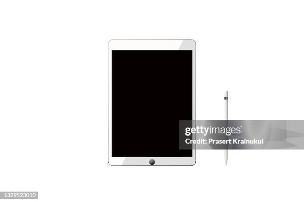 tablet  with white tablet stylus pen, isolated on white background - digitized pen stock-fotos und bilder